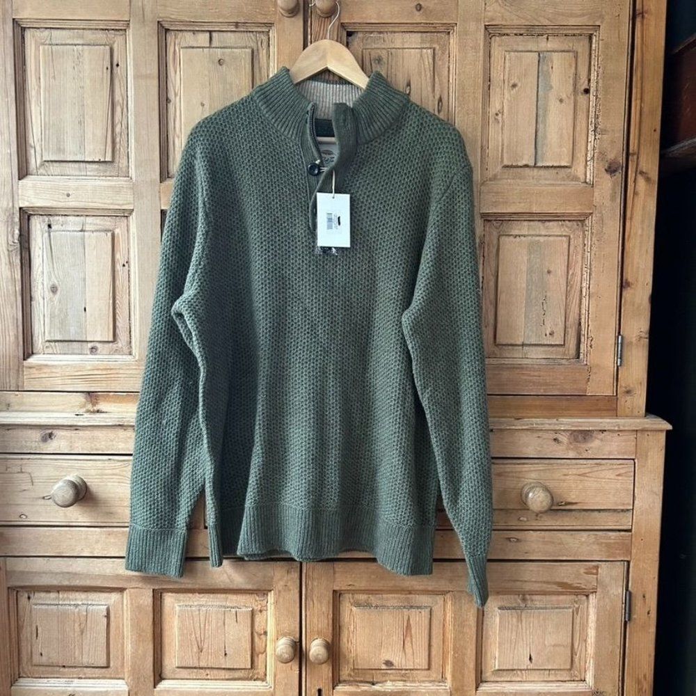 NWT Bob Timberlake Large‎ Green Quarter Button Knit Sweater